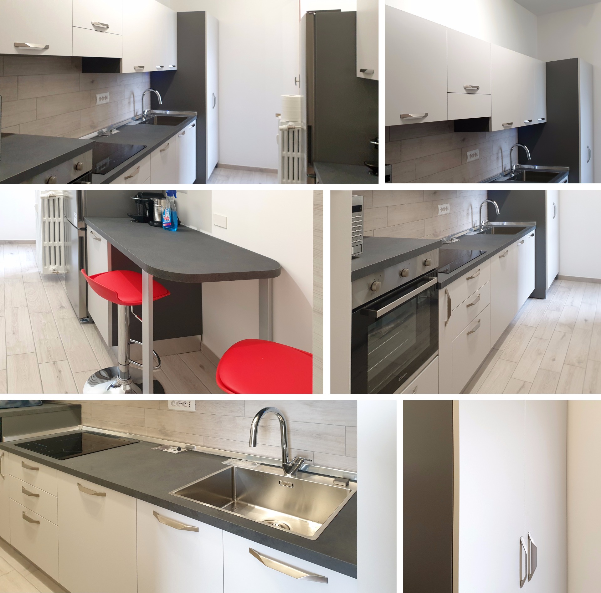 La cucina su parete di cemento armato di Claudia e Fabio a Torino